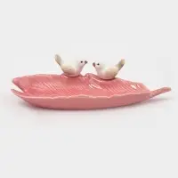 Блюдо сервировочное &laquo;Птички на листочке&raquo;, 21&times;8&times;5 см, керамика, розовое