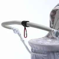 Крючок карабин для сумок на коляску, на липучке, экокожа, красный