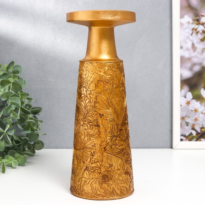 Подсвечник полистоун на 1 свечу Подсвечник полистоун на 1 свечу "Растительные узоры" золото 25х9,5х9,5 см