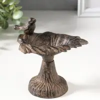 Сувенир чугун подставка, кормушка для птиц "Птичка на листе" 12х10х13 см