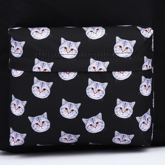 Рюкзак школьный текстильный «Коты», с карманом, цвет чёрный