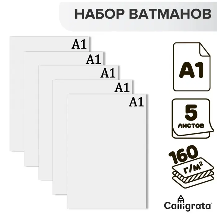 Набор ватманов чертёжных А1, 160 г/м&sup2;, 5 листов