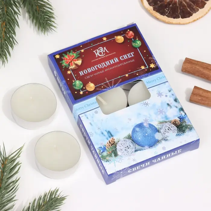 Набор чайных свечей ароматических "Новогодний снег", 6 штук