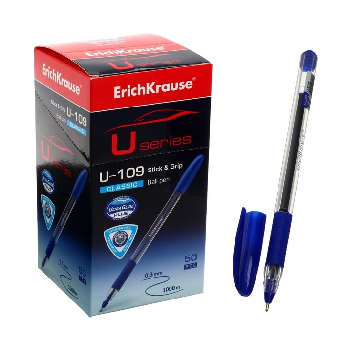 Ручка шариковая ErichKrause U-109 Classic Stick&Grip 1.0, Ultra Glide Technology, чернила синие Ручка шариковая ErichKrause U-109 Classic Stick&Grip 1.0, Ultra Glide Technology, чернила синие