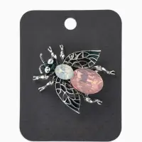 Брошь &laquo;Муха", резные крылья, цвет зелёно-розовый в черёном серебре