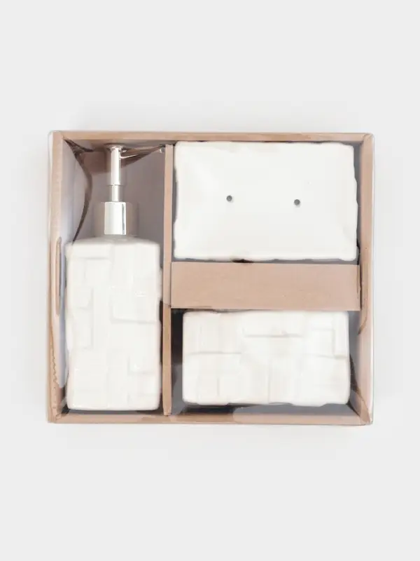 Набор для ванной "Плетение" 3 предмета (дозатор, стакан, мыльница), цвет белый