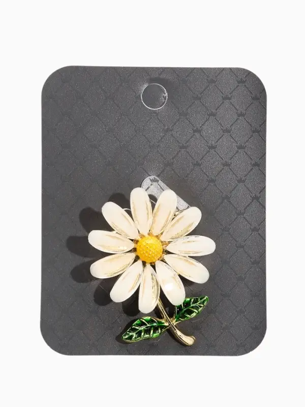 Брошь "Цветок Ромашки", цвет бело-зелёный в золоте