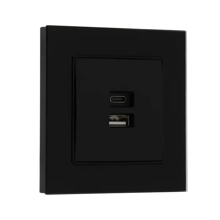 Розетка TOT Matte Glass, 5 В, 2.1 A, разъёмы USB-A + USB-C, стекло, скрытая, чёрная