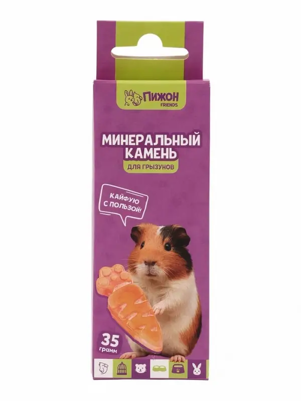 Минеральный камень для грызунов &laquo;Пижон&raquo;, морковка, 35 г