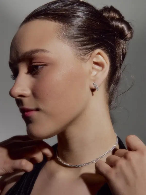 Набор 2 предмета: серьги, чокер &laquo;Лёд&raquo;, два ряда, белый в серебре, 32 см