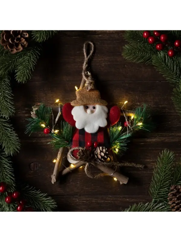 Светодиодная фигура &laquo;Звезда с Дедом Морозом&raquo; 19 см, пластик, от батареек CR2032&times;2, свечение тёплое белое