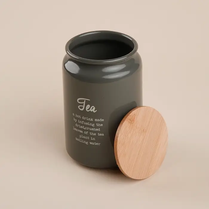 Банка для чая SL Home, 9.5&times;14 см, с бамбуковой крышкой, серая