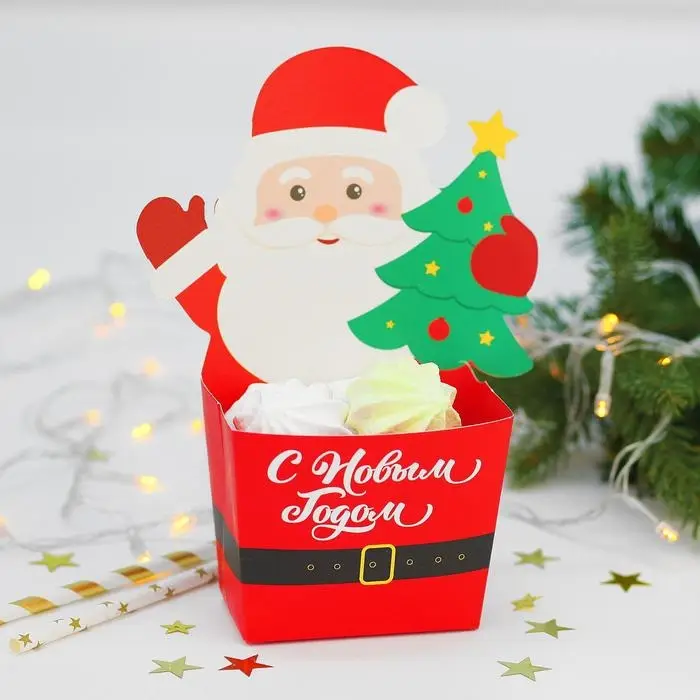 Снек-бокс для попкорна и снеков «С Новым годом!», дед мороз Снек-бокс для попкорна и снеков «С Новым годом!», дед мороз