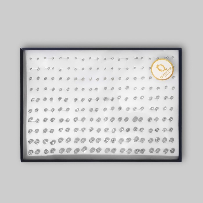 Набор пусет в коробке 100 пар «Шарик» кристаллики, цвет белый в золоте Набор пусет в коробке 100 пар «Шарик» кристаллики, цвет белый в золоте