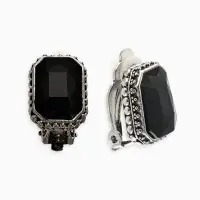 Серьги клипсы для ушей QF &laquo;Винтаж&raquo;, чёрная в чернёном серебре