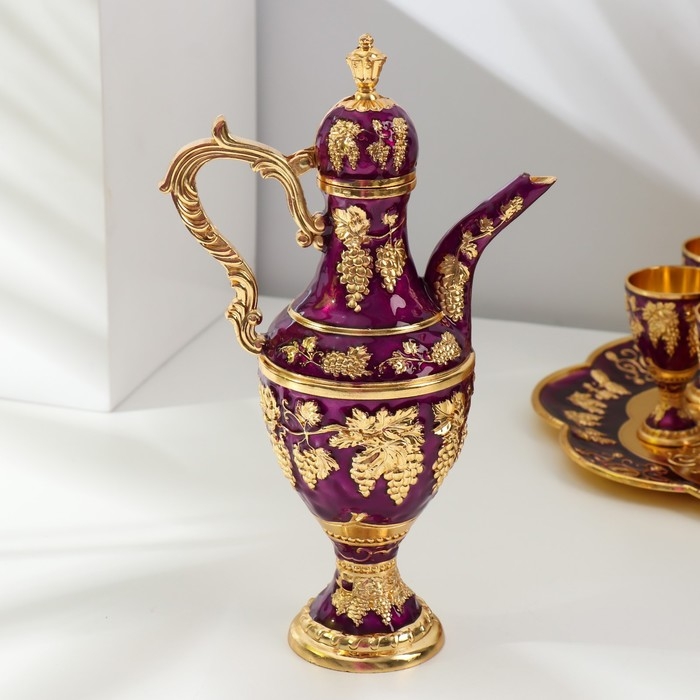 Набор винный кувшин, 6 бокалов и поднос  Набор винный кувшин, 6 бокалов и поднос "Турция. Виноград" фиолетовый с золотом