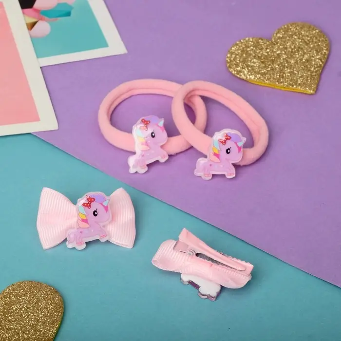 Набор для волос Набор для волос "Милашка" (2 зажима 3,5 см, 2 резинки) единорог
