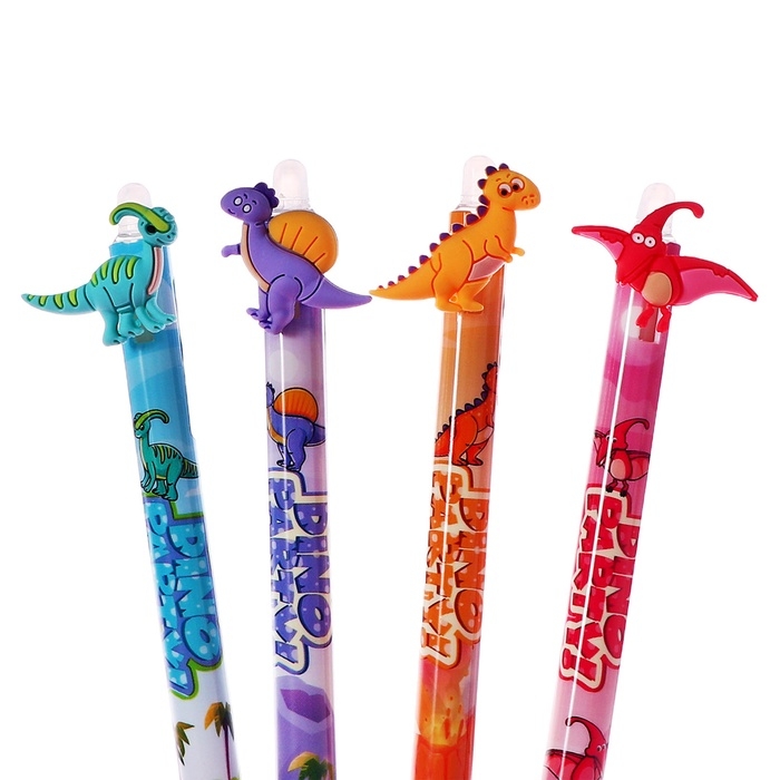 Ручка гелевая 0.5 мм, со стираемыми чернилами, синяя, штрихкод на штуке, МИКС Динозавры Ручка гелевая 0.5 мм, со стираемыми чернилами, синяя, штрихкод на штуке, МИКС Динозавры