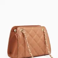 Сумка-клатч на молнии, на длинной цепочке, со стёжкой, бежевая