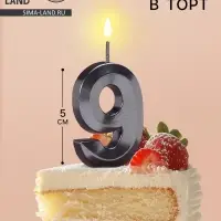 Свеча в торт на шпажке &laquo;&lrm;Грань&raquo;, цифра 9, черная, 5 см