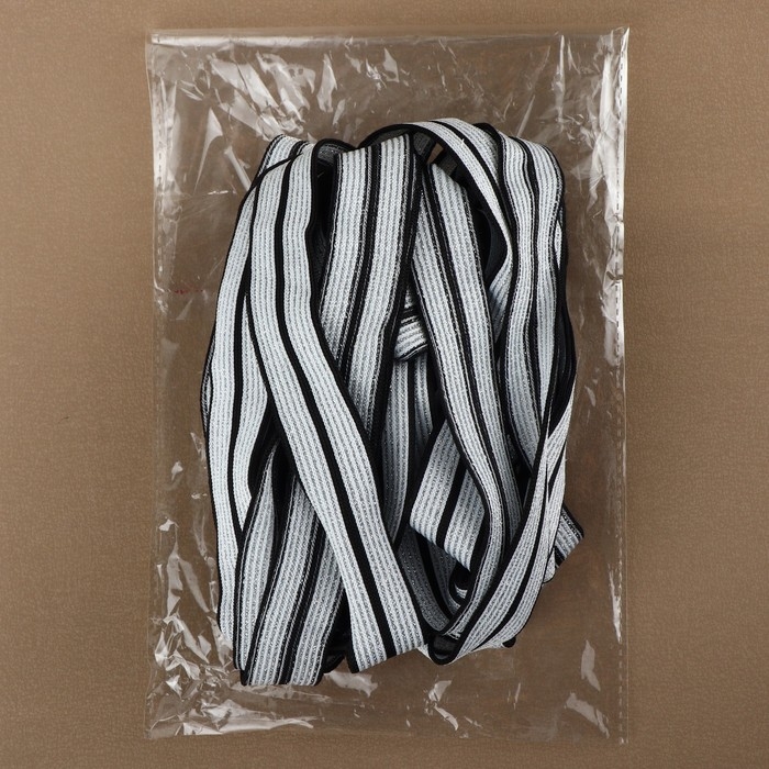 Тесьма трикотажная лампас 25 мм, 9,1 ± 0,5 м, цвет чёрный/белый