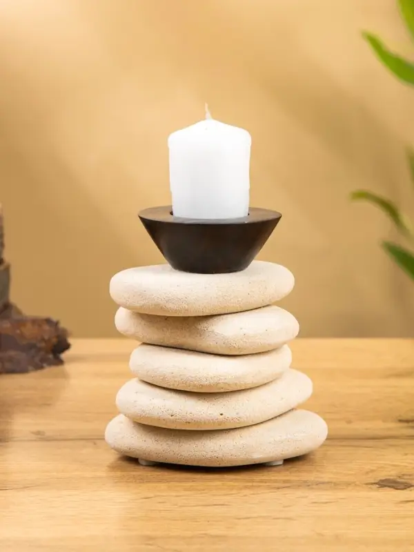 Подсвечник "Каменная башня" камень 10х10х13 см, цв. бежевый