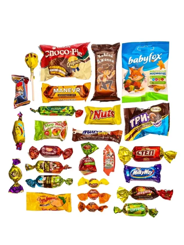 Подарок в картонной упаковке "Три кота" желтый а43, 470 гр