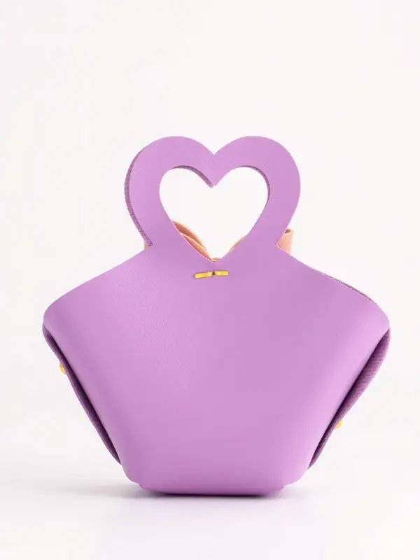 Кожаная подарочная сумочка для бижутерии и сувениров, сиреневая с бантом, 10.5&times;5&times;6 см