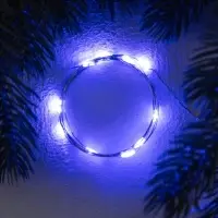 Гирлянда &laquo;Нить&raquo; 1 м роса. IP20, нить серебристая, 10 LED, 4.6 В, AG13&times;3 (в комплекте), 3 режима, свечение синее