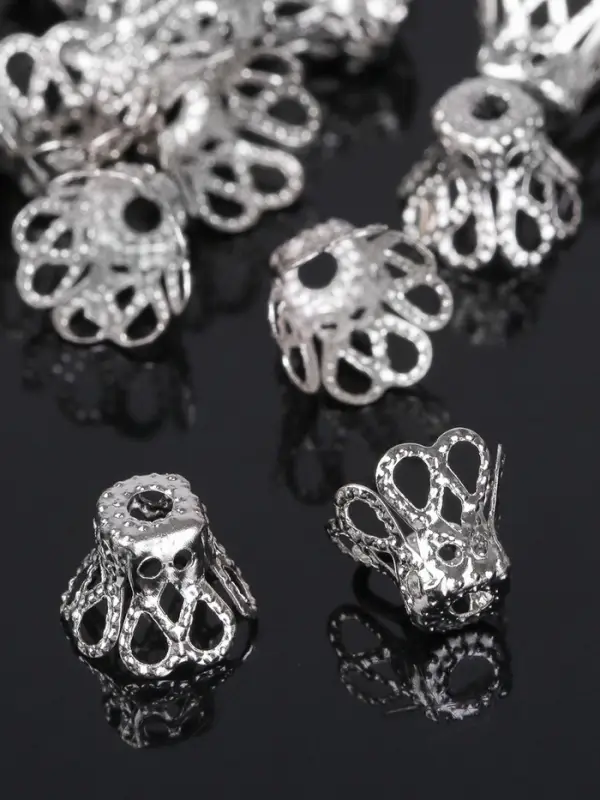 Шапочки для бусин (набор 50 шт.), СМ-091, 8&times;10 мм, цвет серебро