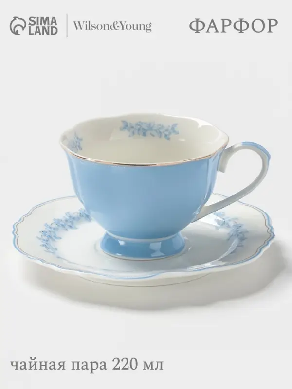 Чайная пара WY Royal blue, фарфор, 220 мл, голубая