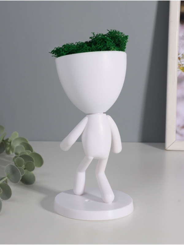 Кашпо пластиковое "Мистер Грин бежит" 16,5*8,5*8,5 см белый