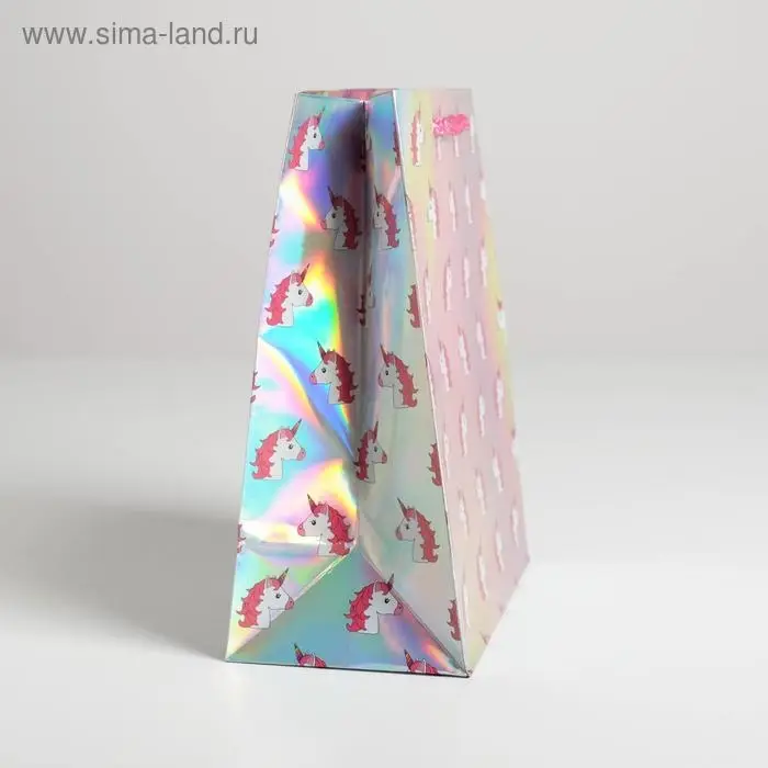 Пакет подарочный голографический, упаковка, &laquo;Единорожки&raquo;, 23 х 27 х 11.5 см