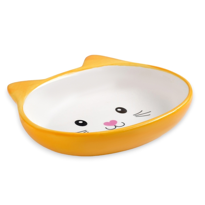 Миска керамическая овальная Миска керамическая овальная "Кошачья мордочка" 200 мл 14 х 12 х 3,5 см, жёлтая/белая