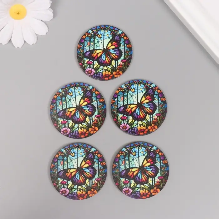 Декор для творчества дерево Декор для творчества дерево "Цветочная бабочка. Витраж" 4,6х4,6х0,3 см