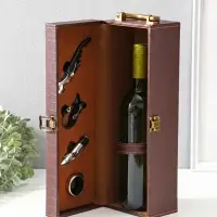 Шкатулка дерево, кожзам под бутылку "Кожа питона" коричневая 4 предмета 35х11х12 см