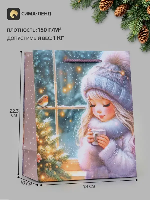 Пакет подарочный &laquo;Зимний уют&raquo;, 18&times;10&times;22.3 см