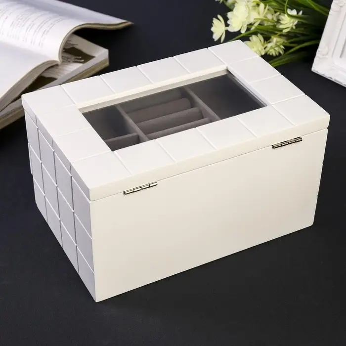 Шкатулка для украшений &laquo;Клетка&raquo;, дерево, белая, 13.8&times;16.5&times;24 см