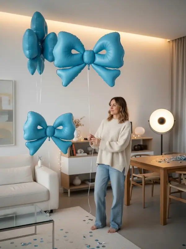 Воздушный шар фольгированный 50" "Бант" цвет голубой  матовый