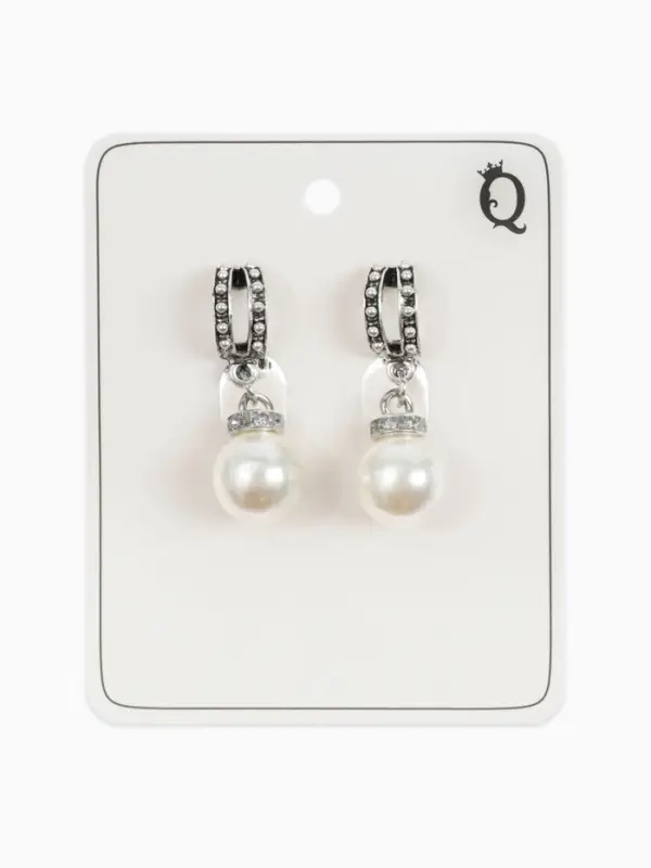 Серьги клипсы для ушей QF &laquo;Грейс&raquo;, две линии с бусинами, белые в чернёном серебре