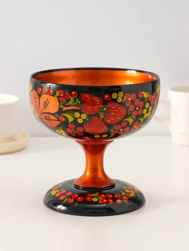 Конфетница на ножке &laquo;Сласть&raquo;, 14.5&times;15 см, дерево, хохлома