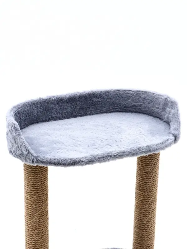 Домик для кошек с когтеточкой, овальной полкой, джут, 51×31×87 см, серый