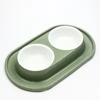 Миска двойная для животных &laquo;Мур-мяу&raquo;, 300 мл, на подставке, пластик, цвет фисташковый