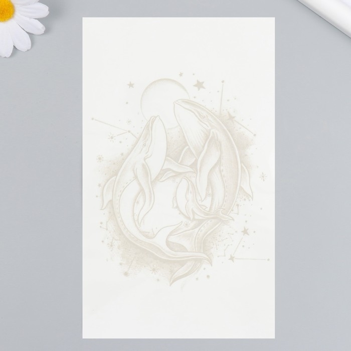 Татуировка на тело синяя Татуировка на тело синяя "Киты при луне" 18х11 см