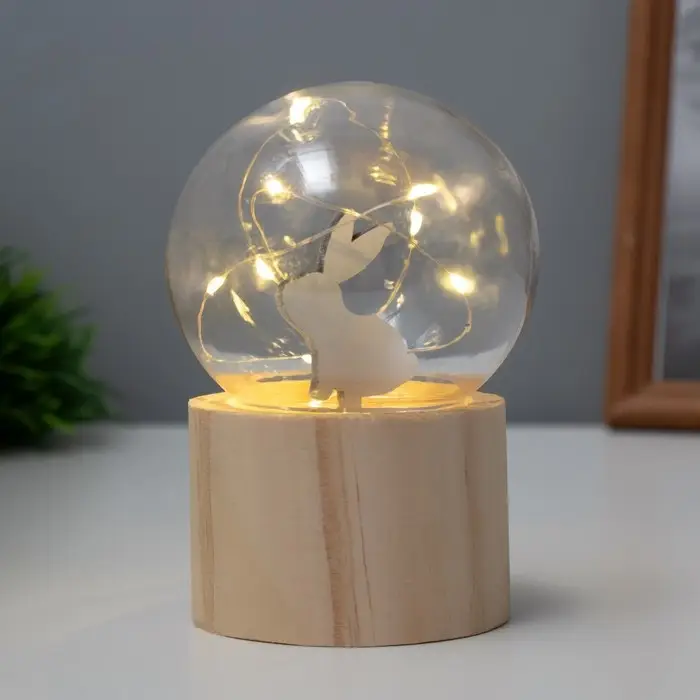 Фигурка светящаяся RISALUX &laquo;Заяц&raquo;, LED-ночник, 3хAG10, шар-8 см, 6.5&times;6.5&times;11.5 см