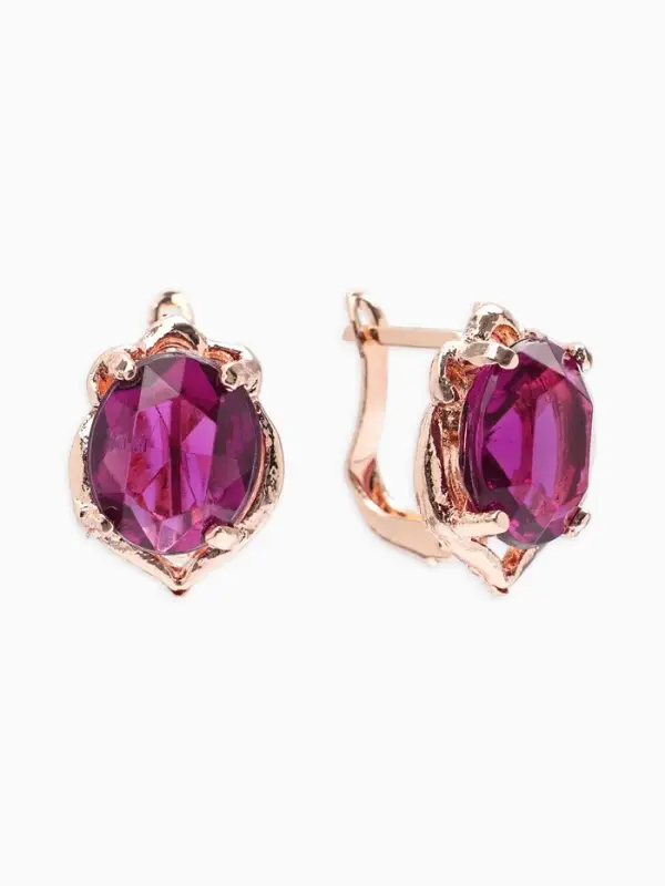 Серьги со стразами &laquo;Эдель&raquo;, овальчик, фиолетовые в золоте