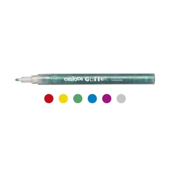 Фломастеры 6 цветов, для хобби, Carioca Glitter, с блёстками, пулевидный узел 1,0 мм, чернила на водной основе, суперстойкий наконечник Фломастеры 6 цветов, для хобби, Carioca Glitter, с блёстками, пулевидный узел 1,0 мм, чернила на водной основе, суперстойкий наконечник