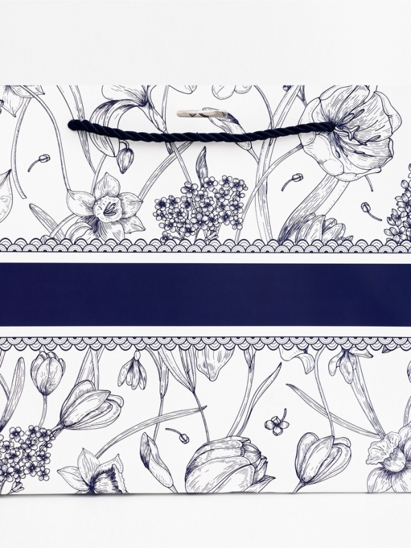 Пакет подарочный ламинированный "Мрамор",цветы ,с бантиком, 25 х 20 х 12 см