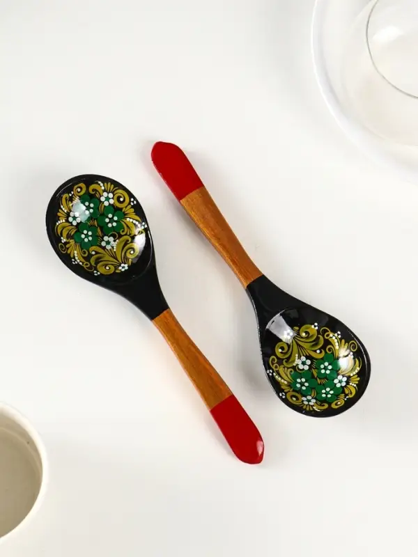 Ложка деревянная &laquo;Чернушка&raquo;, с плоским черенком, 20.2&times;6.2 см, хохлома, ручная роспись