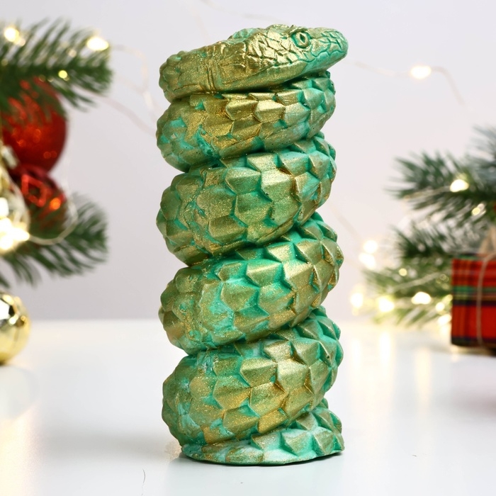 Новый год. Символ 2025. Фигура Новый год. Символ 2025. Фигура "Змея витая" зеленая с позолотой, 10х5см